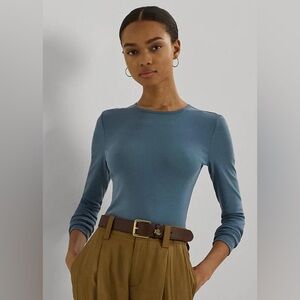 NWT Ralph Lauren Classic Long Sleeve Crew Neck Top in Dusty Blue M